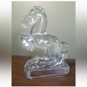 Vintage 1940s L.E. Smith Clear Glass Horse Bookend